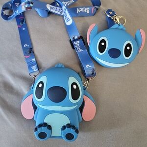 Stitch Lanyard With Rubber Stitch Zipper Pouch And Stitch Wristlet Coin Pouch